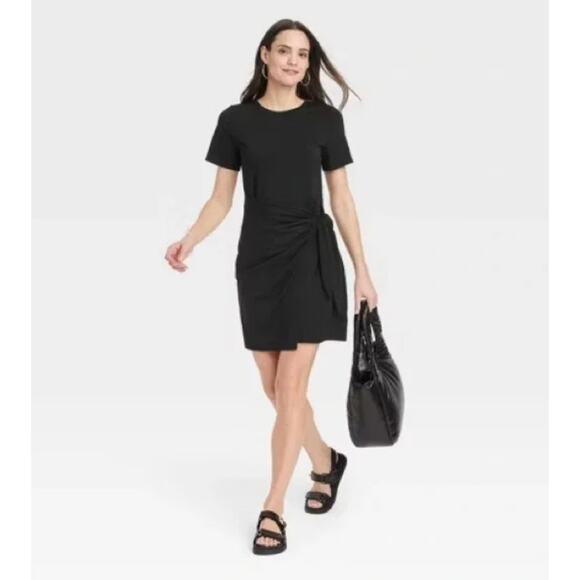 a new day Dresses & Skirts - A New Day Women Short Sleeve Soft Stretch Modal Tie Side Mini Dress Size L Black